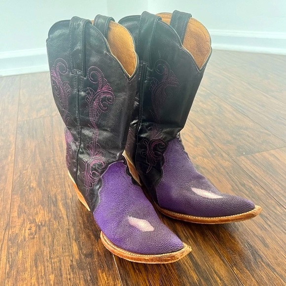 Purple stingray leather western embroidered cowboy boots women’s size 5.5 - Picture 2 of 10
